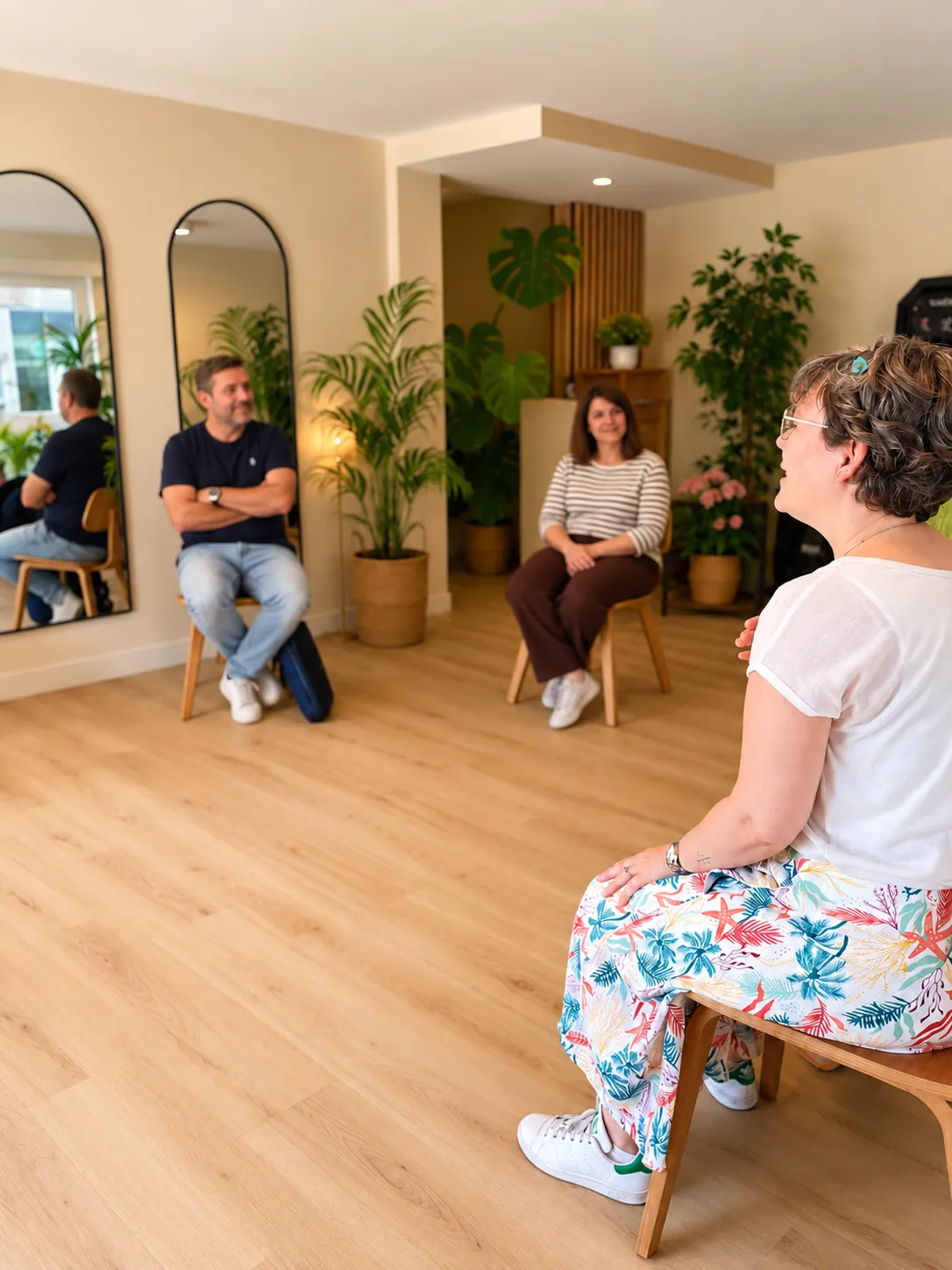Séance de sophrologie pour adultes, assis en cercle, exercice de respiration