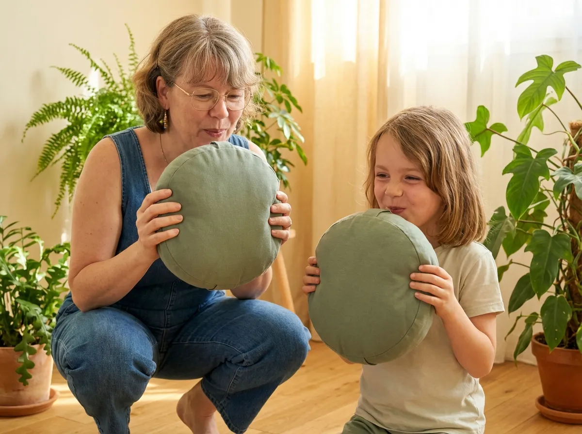 Exercice de souffle avec coussin — sophrologie enfant